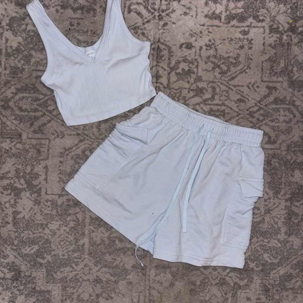 Light Blue Crop Top and Shorts Set